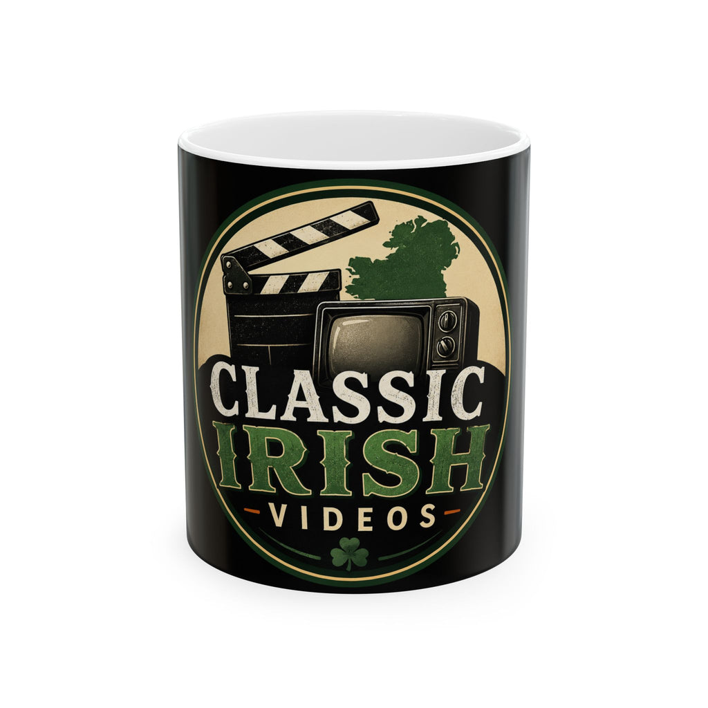 Classic Irish Videos Ceramic Mug – Retro TV & Clapperboard St. Patrick’s Coffee Cup