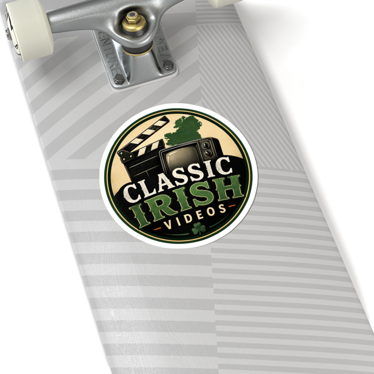 Classic Irish Videos Sticker — Retro TV & Clapper Logo Kiss-Cut Vinyl