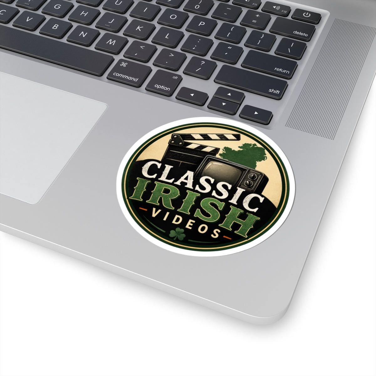 Classic Irish Videos Sticker — Retro TV & Clapper Logo Kiss-Cut Vinyl