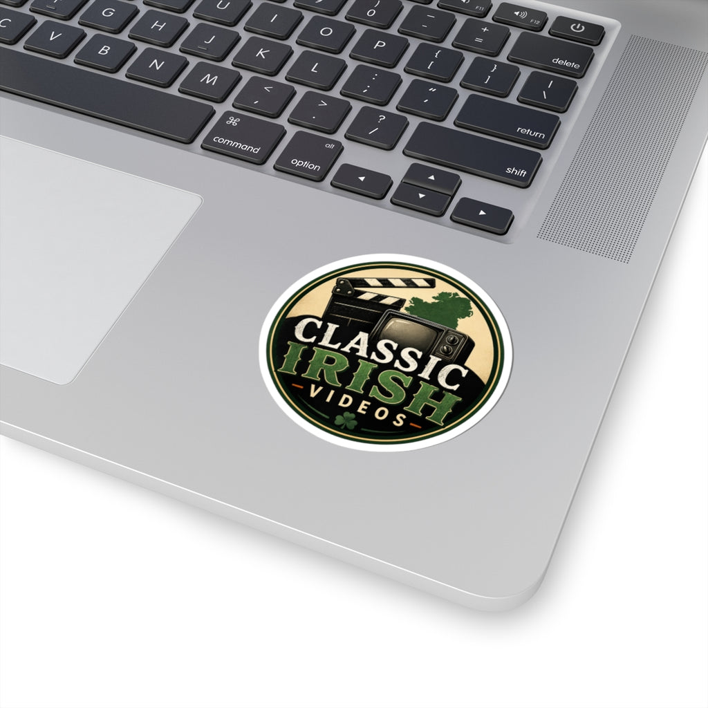 Classic Irish Videos Sticker — Retro TV & Clapper Logo Kiss-Cut Vinyl